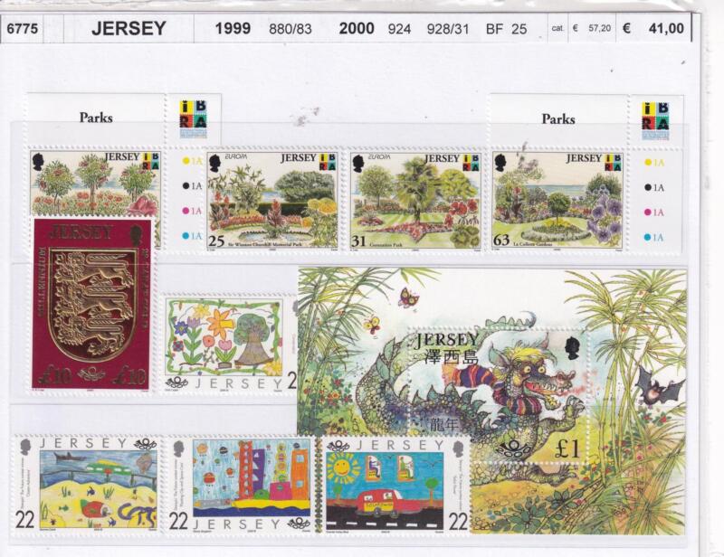 Francobolli e Foglietto Jersey, Anni 1998 e 2000, Varie emissioni (cat. n. 880-881, n. 882-883, n. 924, n. 928-931, BF n. 25)