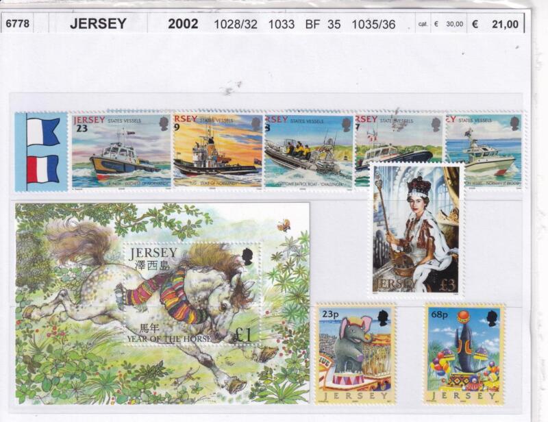 Francobolli Jersey, Anno 2002, Varie emissioni (cat. n. 1028-1032, n. 1033, n. 1035-1038, BF n. 35)