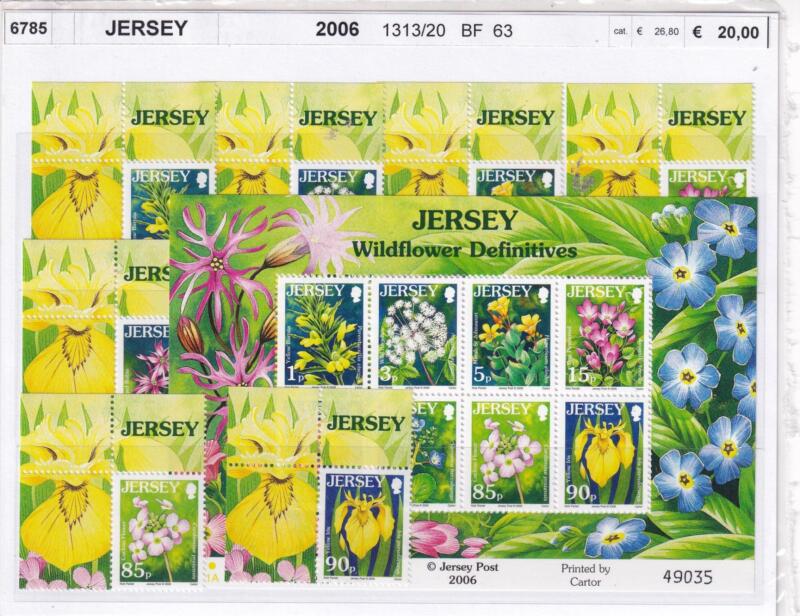 Francobolli e Foglietto Jersey, Anno 2006, Serie ordinaria. Flora. Fiori selvatici (cat. n. 1313-1320, BF n. 63)