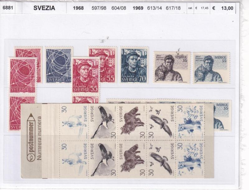 Francobolli e Libretto Svezia, Anni 1968-1969, Varie emissioni (cat. nn. 597-598, nn. 604-608, nn. 613-614, nn. 617-618)