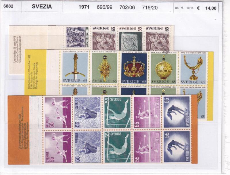 Francobolli e Libretti Svezia, Anno 1971, Varie emissioni (cat. nn. 696/699, nn. 702-706, nn. 716-720)