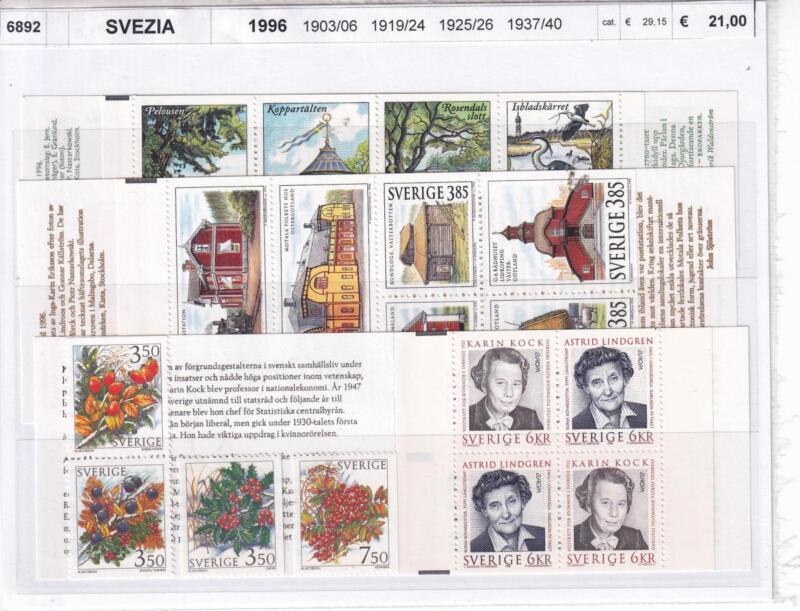 Francobolli e Libretti Svezia, Anno 1996, Varie emissioni (cat. nn. 1903-1906, nn. 1919-1924, nn. 1925-1926, nn. 1937-1940)
