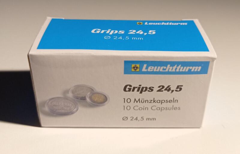 Capsule trasparenti per monete Leuchtturm Grips, Diametro 24,5 mm.