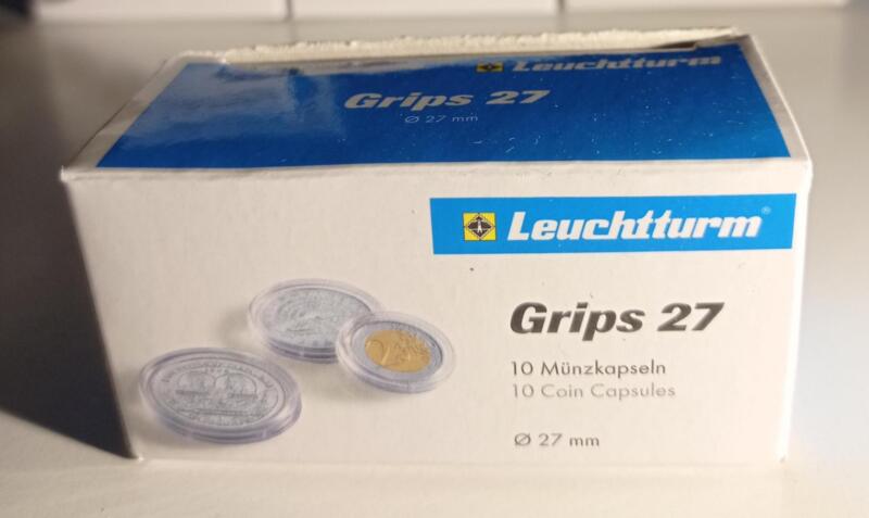 Capsule trasparenti per monete Leuchtturm Grips, Diametro 27 mm.