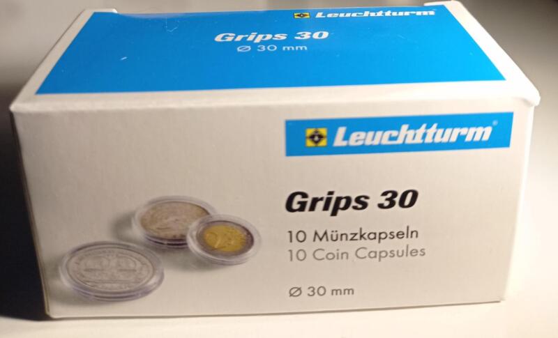 Capsule trasparenti per monete Leuchtturm Grips, Diametro 30 mm.