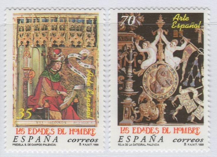 Francobolli Spagna Anno 1999 Arte spagnola Esposizione Le età dell’Uomo (cat. n. 3198-3199)