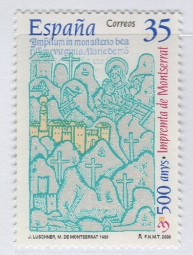 Francobollo Spagna Anno 2000 Quinto centenario della tipografia del Convento di Monserrat (cat. n. 3263)