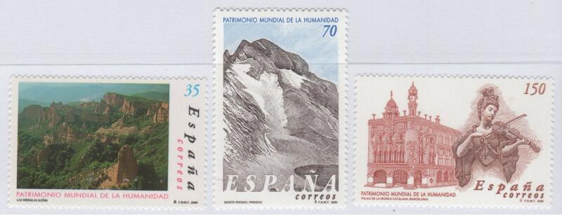 Francobolli Spagna Anno 2000 Patrimonio mondiale dell’umanità (cat. n. 3296-3298)