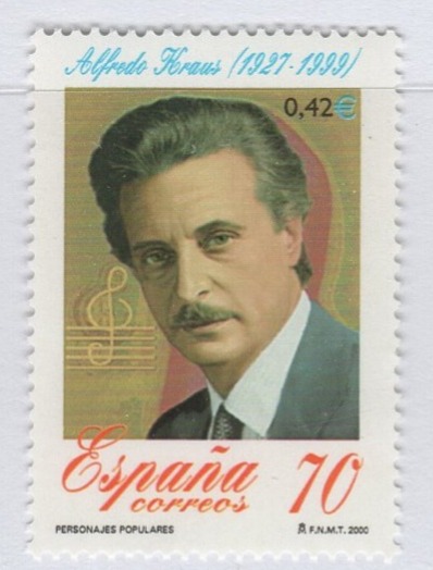 Francobollo Spagna Anno 2000 Personaggi spagnoli Alfredo Kraus (cat. n. 3335)