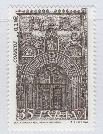 Francobollo Spagna Anno 2000 Portale della Chiesa di Santa Maria la Real Aranda de Duero (cat. n. 3338)