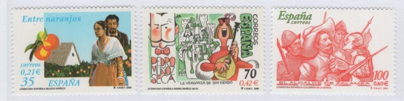 Francobolli Spagna Anno 2000 Letteratura spagnola Scrittori (cat. n. 3339-3341)