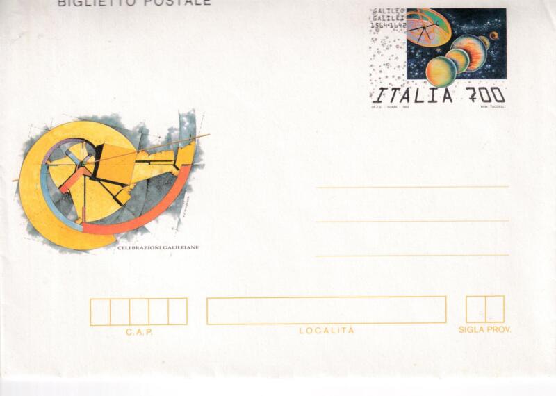 Biglietto Postale Italia Repubblica NUOVO 02/12/1992 Galileo Galilei 1564-1642 Francobollo 4 satelliti di Giove detti Galileiani Lire 700 (B 63)