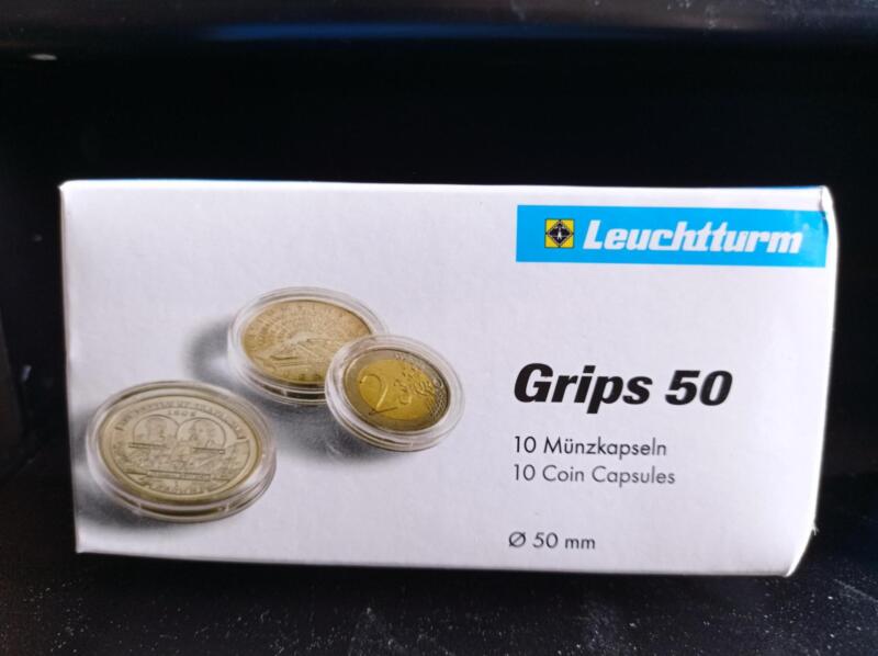 Capsule trasparenti per monete Leuchtturm Grips, Diametro 50 mm.