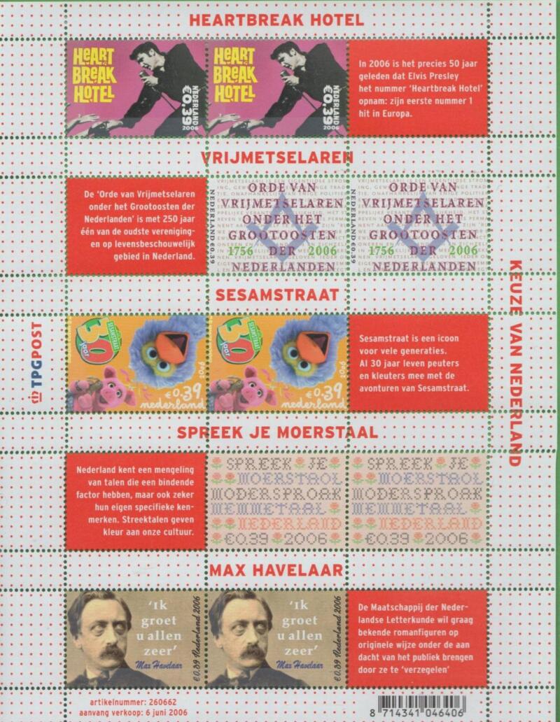 Minifoglio Olanda Anno 2006 Soggetti scelti dalla popolazione olandese (MF 2376-2380)