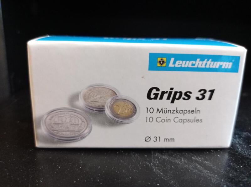 Capsule trasparenti per monete Leuchtturm Grips, Diametro 31 mm.