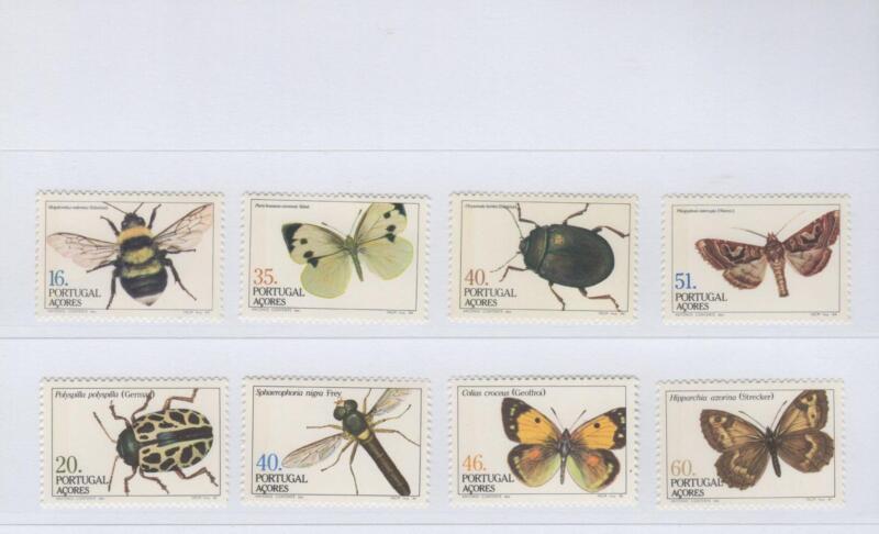 Francobolli Azzorre Anni 1984-1985 Insetti locali Prima e seconda serie (cat. n. 365A-368A, Cat. n. 369A-372A)