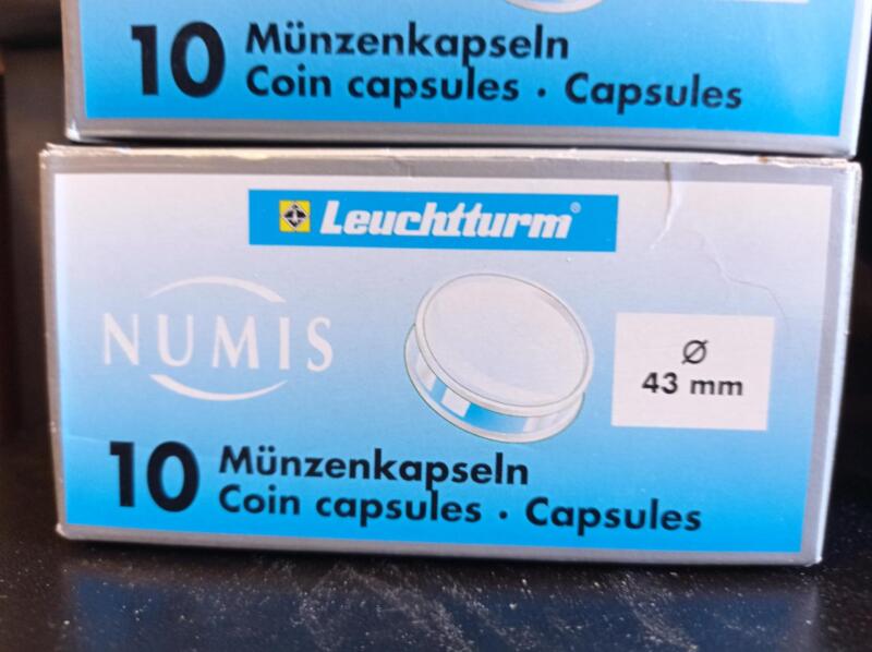 Capsule trasparenti per monete Leuchtturm Numis, Diametro 43 mm.