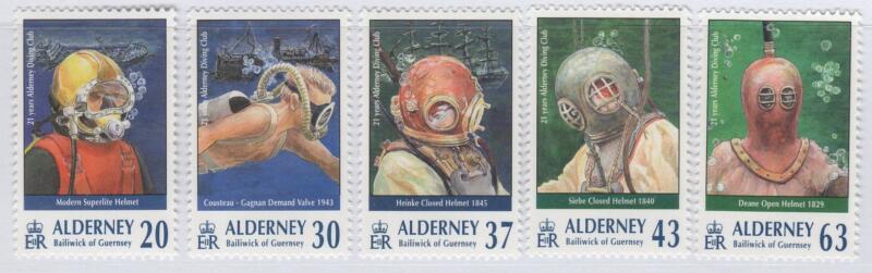 Francobolli Alderney Anno 1998 Passatempi ad Alderney Seconda serie L’esplorazione sottomarina nelle varie epoche 21esimo anniversario del Diving Club