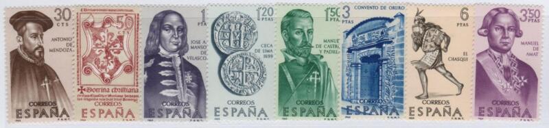 Francobolli Spagna Anno 1966 Conquistatori d’America Settima serie