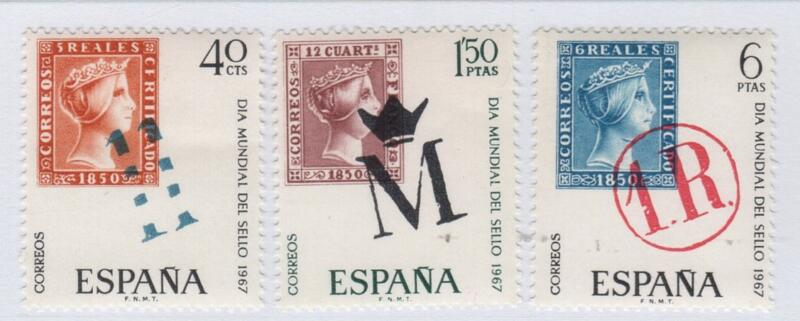 Francobolli Spagna Anno 1967 Giornata mondiale del francobollo del 1850 e annulli