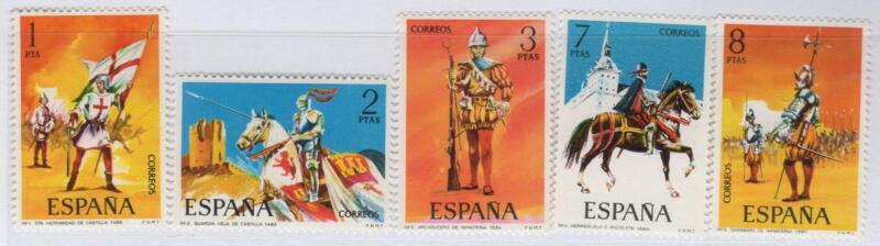 Francobolli Spagna Anno 1973 Uniformi militari Prima serie