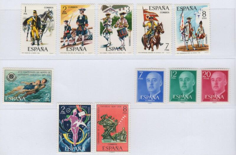 Francobolli Spagna Anno 1974 Varie emissioni (cat. n. 1852-1856, cat. n. 1857, cat. n. 1866-1867, cat. n. 1880-1882)