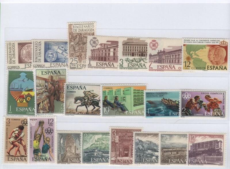 Francobolli Spagna Anno 1976 Varie emissioni (cat. n. 1965-1967, cat. n. 1972-1974, cat. n. 1975-1978, cat. n. 1979, cat. n. 1980-1985, cat. n. 1986-1989)