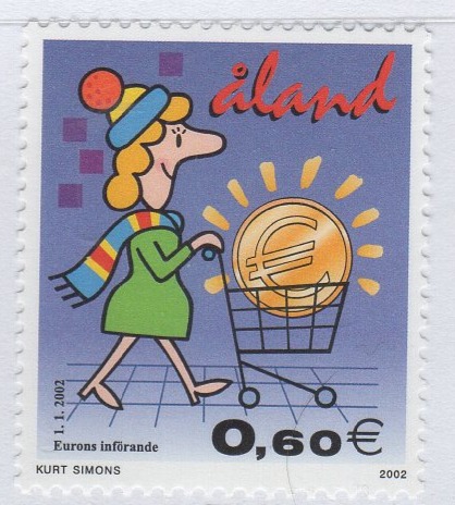 Francobollo Aland Anno 2002 Entrata in circolazione delle monete e delle banconote in Euro
