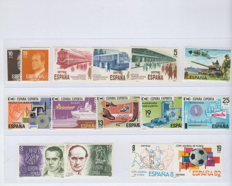 Francobolli Spagna Anno 1980 Varie emissioni (cat. n. 2204-2205, cat. n. 2206-2208, cat. n. 2209-2213, cat. n. 2214-2215, cat. n. 2216, cat. n. 2217-2218)