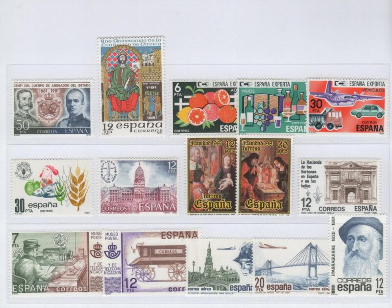 Francobolli Spagna Anno 1981 Varie emissioni (cat. n. 2252, cat. n. 2253, cat. n. 2254-2256, cat. n. 2257, cat. n. 2265, cat. n. 2266-2267, cat. n. 2268-2269, cat. n. 2270, cat. n. A298-A299, cat. n. 2271)