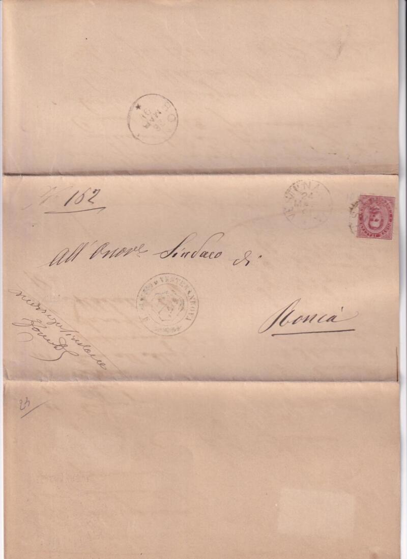 Storia postale Circolare da Vestenanuova 24/03/1851 all’Onor.le Sindaco di Roncà 28/03/1851