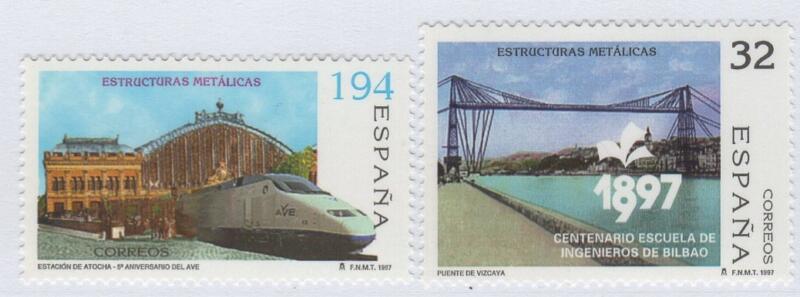 Francobolli Spagna Anno 1997 Strutture architettoniche metalliche (cat. n. 3054-3055)
