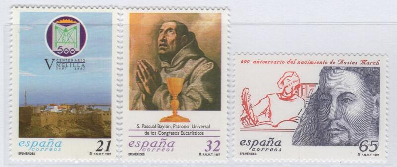 Francobolli Spagna Anno 1997 Anniversari (cat. n. 3081-3083)