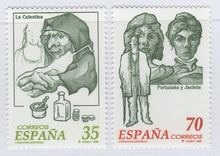 Francobolli Spagna Anno 1998 Letteratura spagnola Fernando de Rojas e Benito Peréz Galdo (cat. n. 3113-3114)