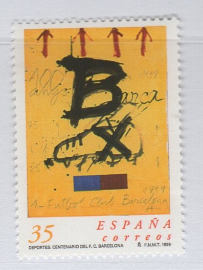 Francobollo Spagna Anno 1999 Centenario della società calcistica FC Barcelona (cat. n. 3190)