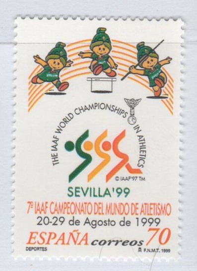 Francobollo Spagna Anno 1999 Settimi campionati mondiali di atletica leggera Siviglia (cat. n. 3195)