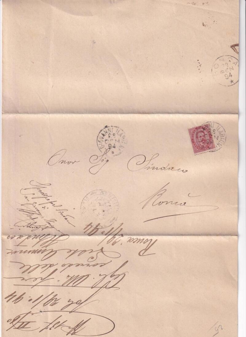 Storia postale Circolare da Municipio di S. Giovanni Ilarione 27/01/1894 all’Onor. Sig. Sindaco di Roncà 28/01/1894