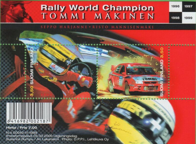 Foglietto Finlandia Anno 2000 Tommi Makinen vincitore del mondiale rally 1999