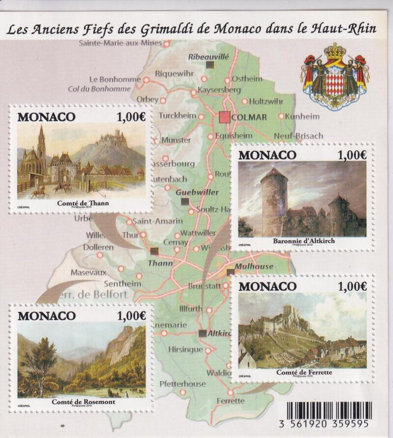Foglietto Monaco Anno 2010 Antichi feudi della Famiglia Grimaldi nell'Alto Reno