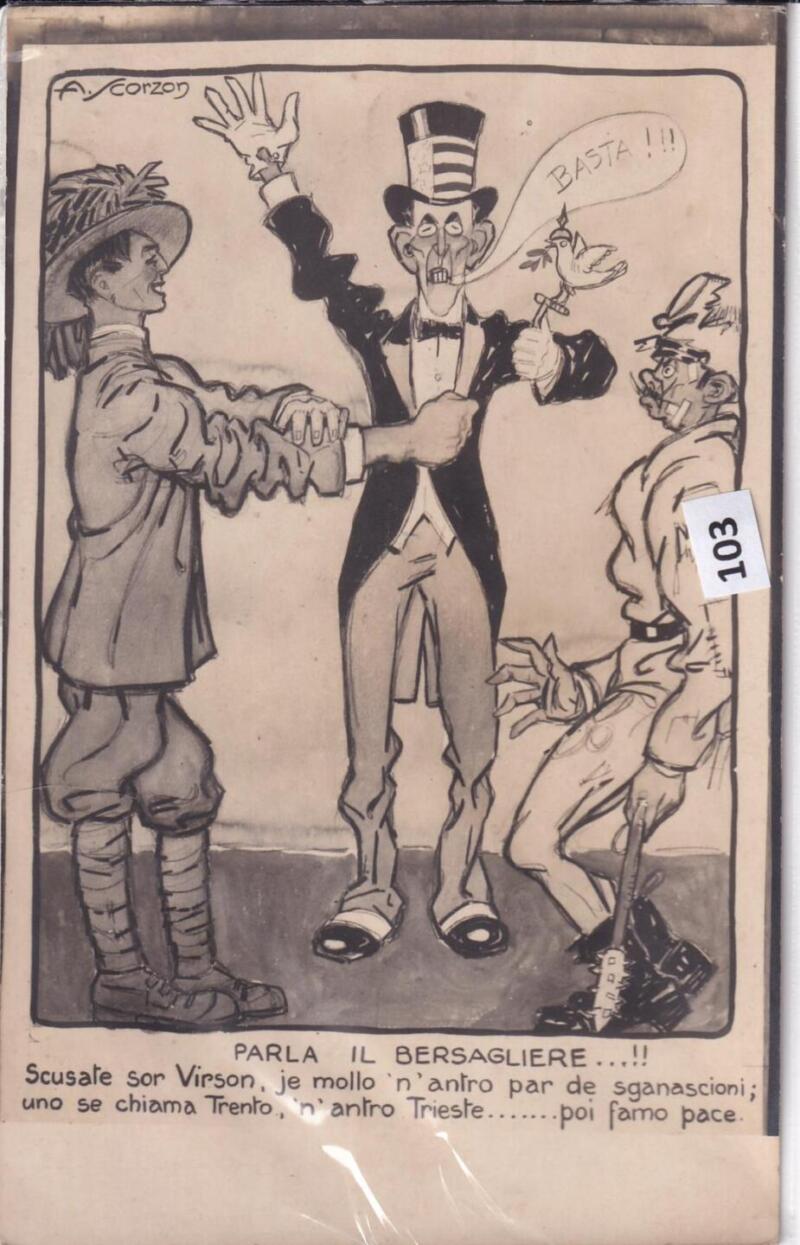 Cartolina satirica d'epoca PARLA IL BERSAGLIERE