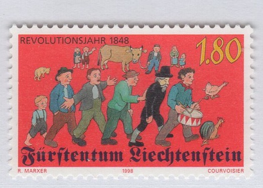 Francobollo Liechtenstein Anno 1998 150esimo anniversario della Rivoluzione del 1848