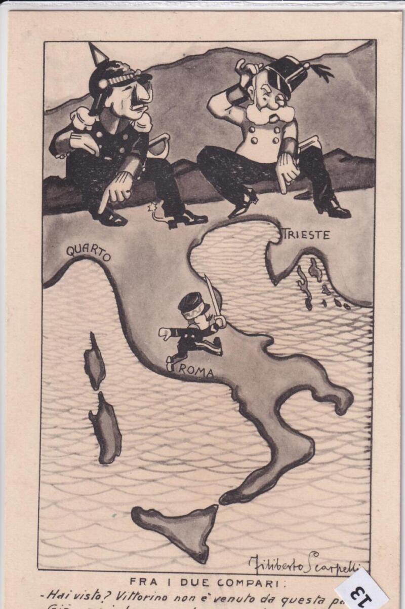 Cartolina satirica d'epoca FRA I DUE COMPARI