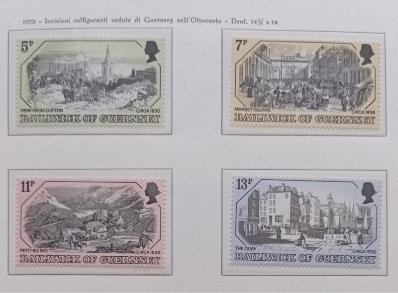 Francobolli Guernsey Anno 1978 Antiche stampe dell'Isola Prima serie
