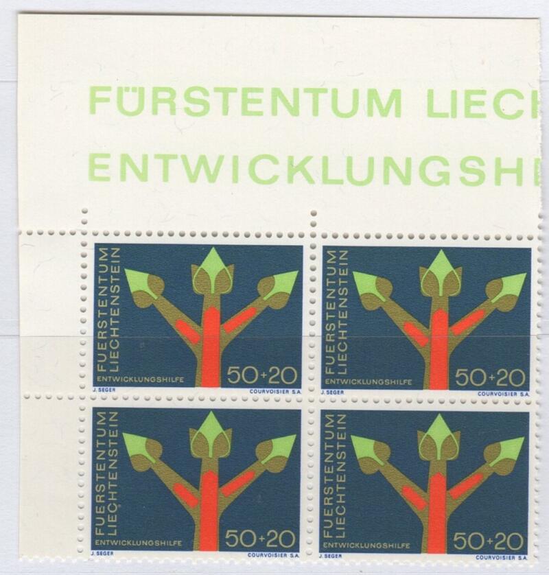 Francobollo Liechtenstein Anno 1967 Assistenza tecnica delle Nazioni Unite QUARTINA