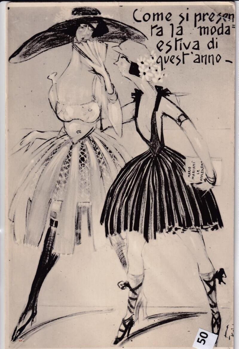 Cartolina satirica d'epoca COME SI PRESENTA LA MODA ESTIVA DI QUEST'ANNO
