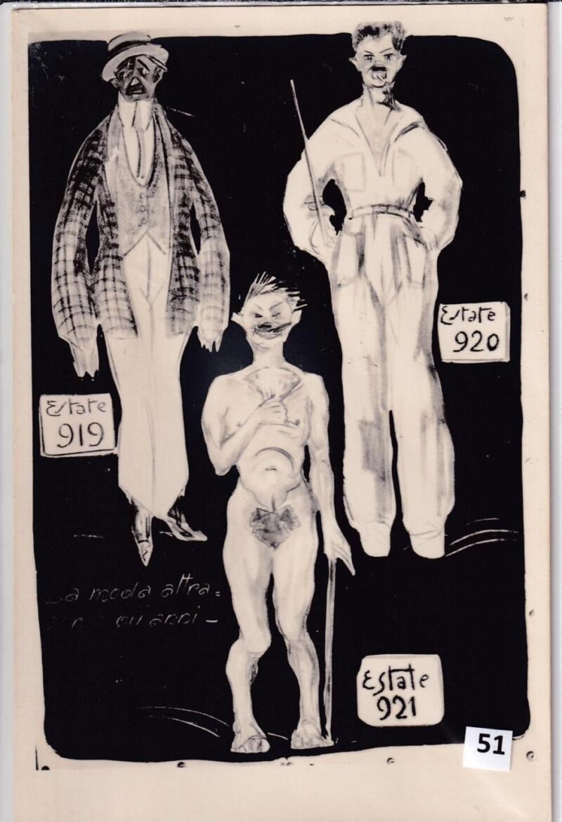 Cartolina satirica d'epoca LA MODA ATTRAVERSO GLI ANNI