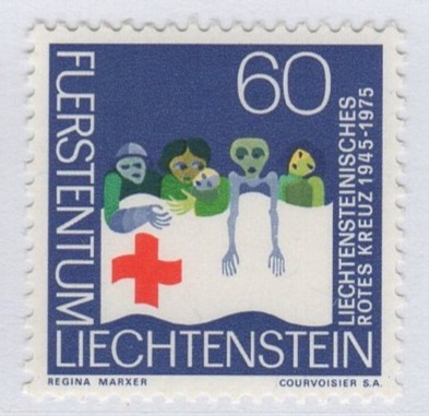 Francobollo Liechtenstein Anno 1975 30esimo anniversario della Croce Rossa del Liechtenstein