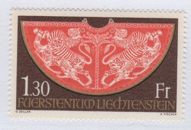 Francobollo Liechtenstein Anno 1975 Tesoro imperiale di Vienna Mantello dell'incoronazione