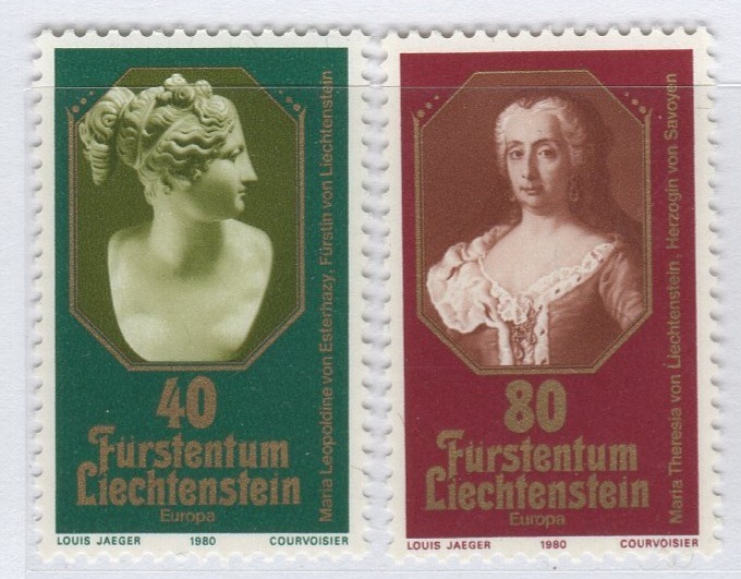 Francobolli Liechtenstein Anno 1980 Europa Personaggi illustri del Liechtenstein