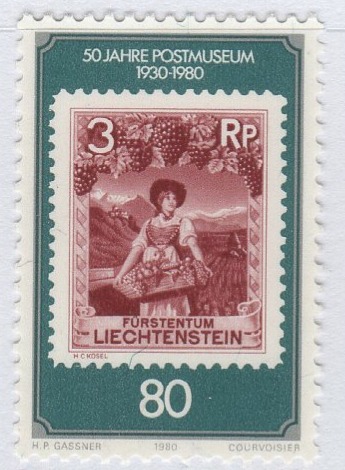 Francobollo Liechtenstein Anno 1980 Cinquantenario del Museo Postale di Vaduz